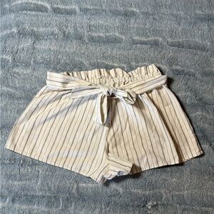 Love Tree High Waist Striped Cream Shorts